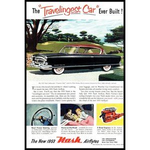 1953 Nash Ambassador Country Club Airflyte Vintage Print Ad Golf Course Wall Art